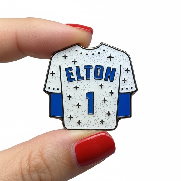 Elton John #1 Dodgers Jersey Enamel Pin Glitter White & Blue Collectible NEW - Picture 2 of 7